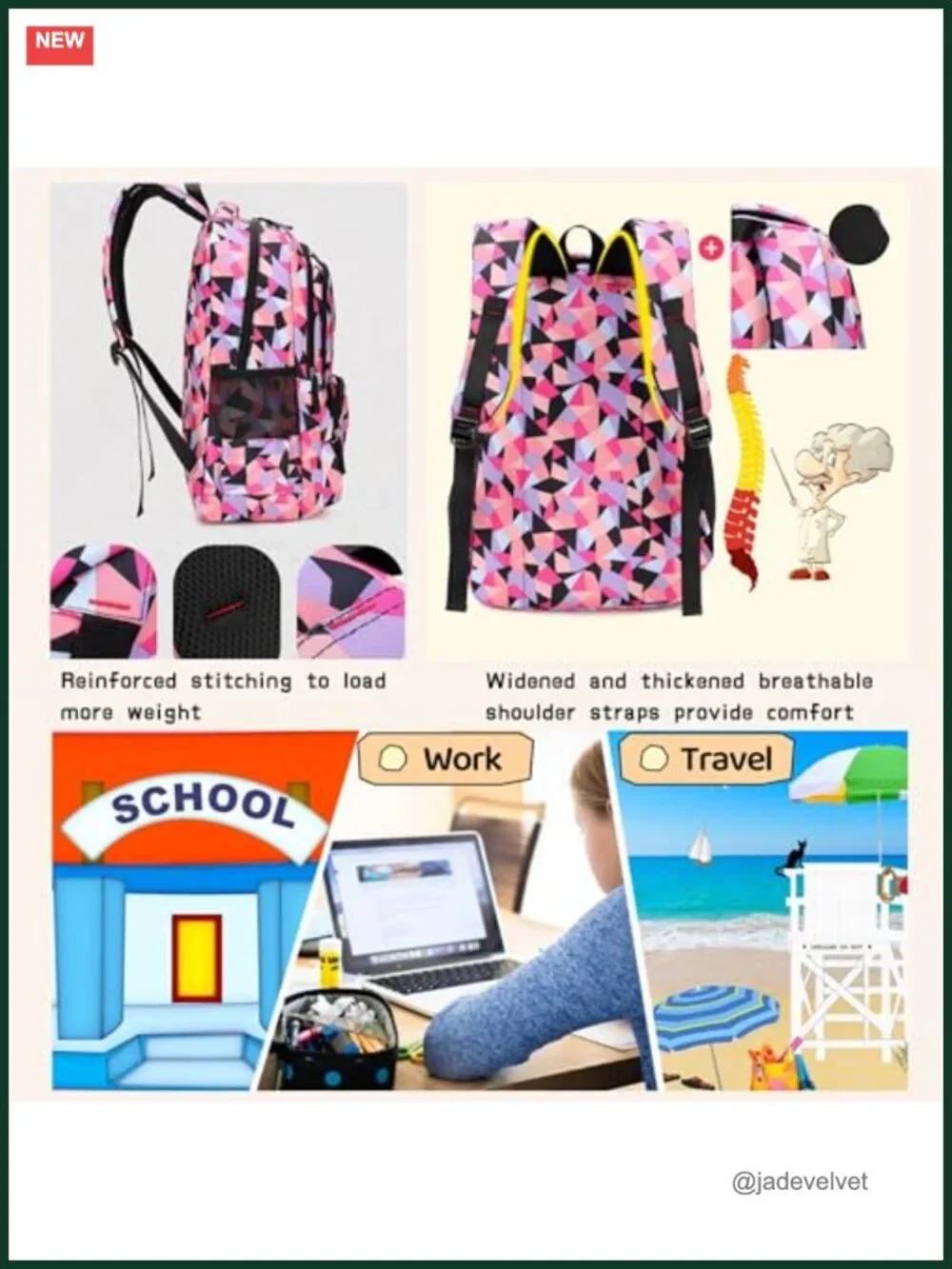 3pcs Geometric Print Girls Backpack and Lunch Bag Set for School Middle High